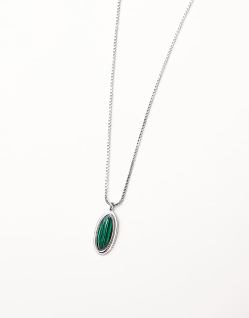 Lost Souls Malachite natural stone necklace in stainless steel, 2 of 3