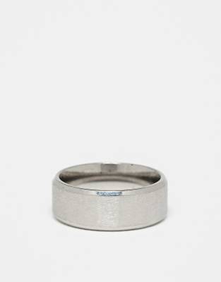 matte band ring with angled edges in stainless steel-Silver
