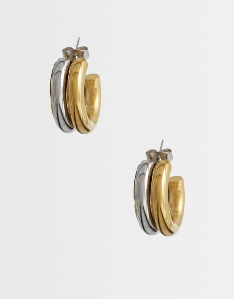 Lost Souls mixed metal hoop earrings in 18kt gold plated stainless steel - view 1