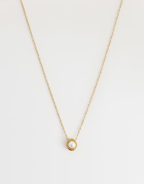 Lost Souls molten circle pearl pendant necklace in 18ct gold plated stainless steel - view 1