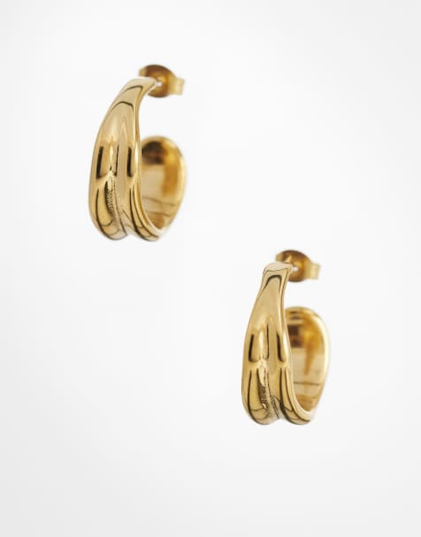 Lost Souls molten hoop earrings  in 18ct gold plated stainless steel - view 1