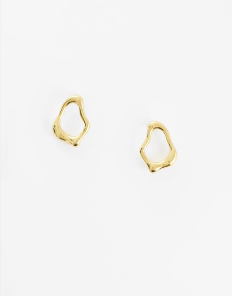 Lost Souls molten oval stud earrings in 18k gold plated stainless steel - view 1
