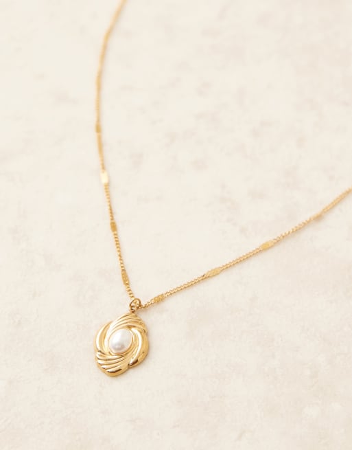 Lost Souls molten pearl pendant necklace in 18ct gold plated stainless steel