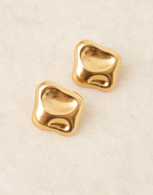 Lost Souls molten square stud earrings in 18ct gold-plated stainless steel, 2 of 3