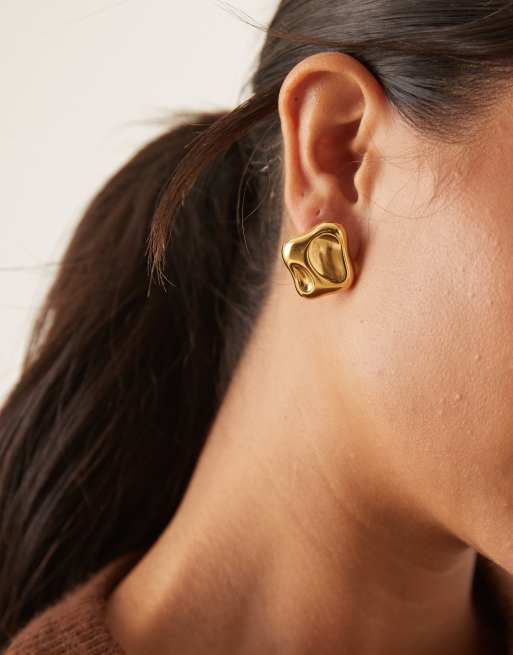 Lost Souls molten square stud earrings in 18ct gold-plated stainless steel, 3 of 3