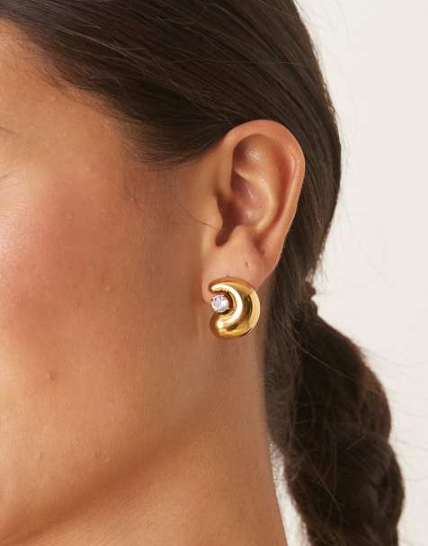 Lost Souls molten stud earrings with crystal detail in 18kt gold plated stainless steel - view 1