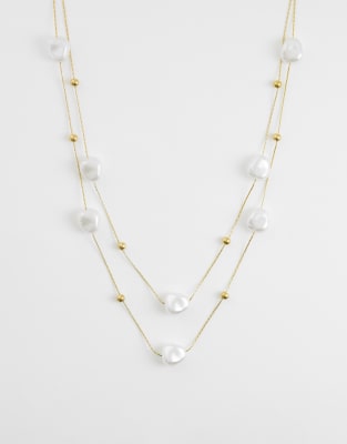 Lost Souls Multirow Faux Pearl Necklace In Gold