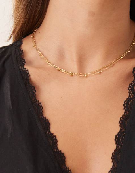 Lost Souls multirow satellite chain fine necklaces in 18ct gold plated stainless steel - view 1