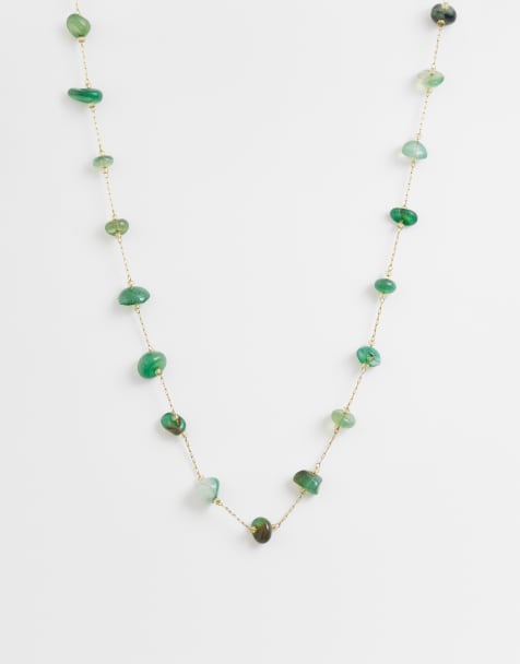 Lost Souls natural stone beaded necklace in 18ct gold-plated stainless steel - view 1