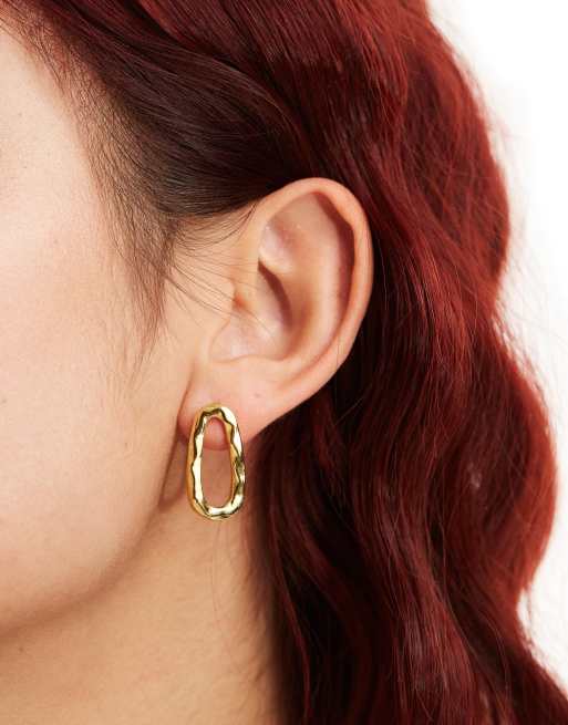 Lost Souls - Orecchini a bottone placcati in oro 18 kt in acciaio inossidabile con design ondulato