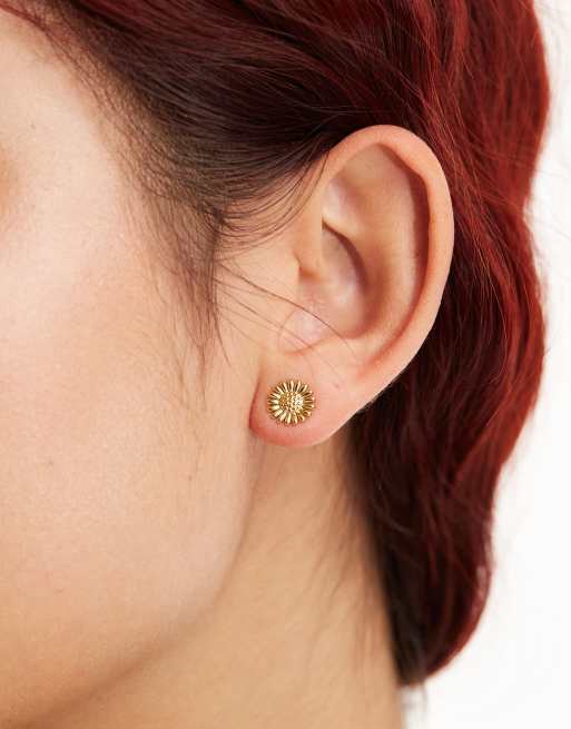Lost Souls - Orecchini a bottone placcati in oro 18 kt in acciaio inossidabile con girasoli
