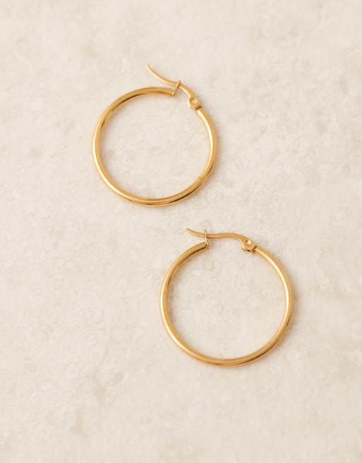 Lost Souls - Orecchini a cerchio da 30 mm in acciaio inossidabile placcato oro 18 ct, 3 di 4