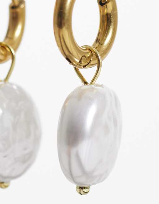 Lost Souls - Orecchini a cerchio in acciaio inossidabile placcati in oro 18 kt con perle, 3 di 4