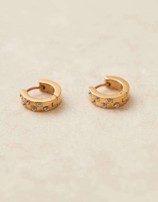 Lost Souls - Orecchini a cerchio stretto placcati oro 18 carati decorati con cristalli, 3 di 3
