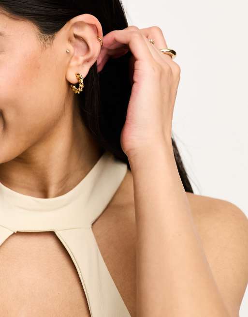 Lost Souls - Orecchini attorcigliati a cerchio spessi in acciaio inossidabile color oro