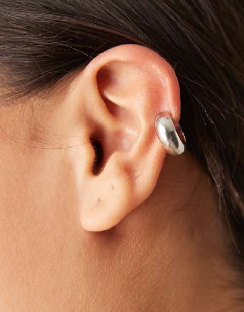 Lost Souls - Orecchino ear cuff spesso in acciaio inossidabile color argento - view 1