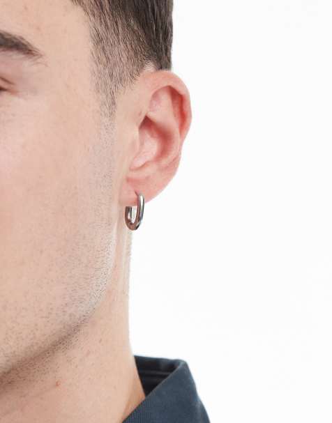 Lost Souls oval huggie earrings in stainless steel - view 1