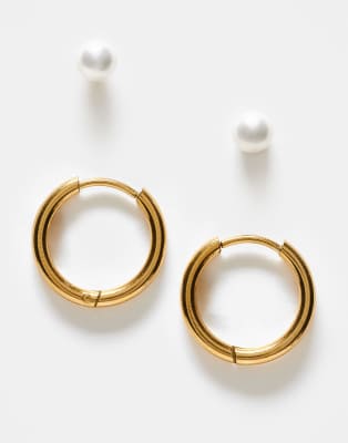 LOST SOULS Lost Souls pack of 2 pearl stud and hoop earrings in 18ct gold plated stainless steel