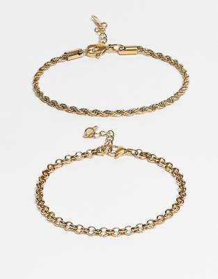 Lost Souls Pack Of 2 Rope And Rolo Chain Bracelets In Gold