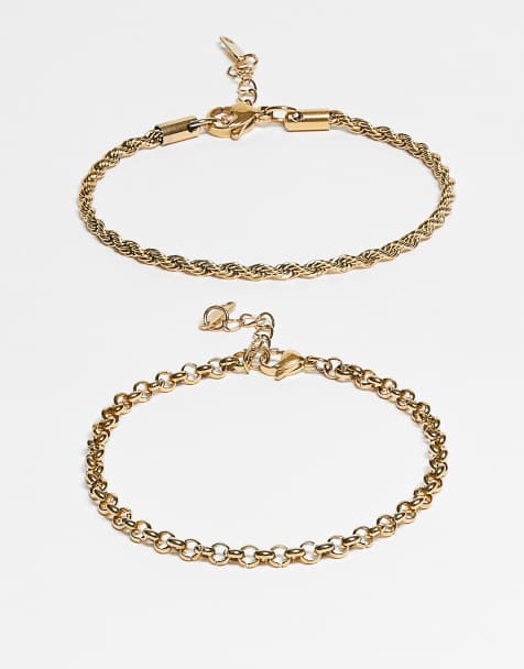 Lost Souls pack of 2 rope and rolo chain bracelets in 18k gold plated - view 1