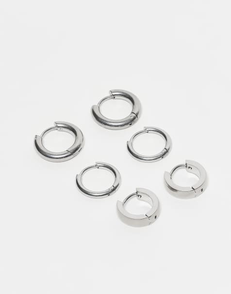 Lost souls Pack of 3 Huggie Hoops earrings with different width  in stainless steel - view 1