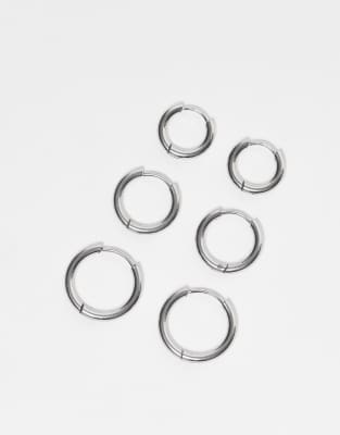 LOST SOULS Lost Souls pack of 3 huggie hoops in stainless steel-Silver