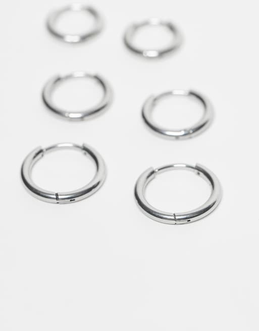 Lost Souls pack of 3 huggie hoops in stainless steel, 2 of 3