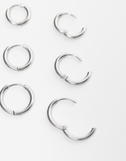 Lost Souls pack of 3 huggie hoops in stainless steel, 3 of 3
