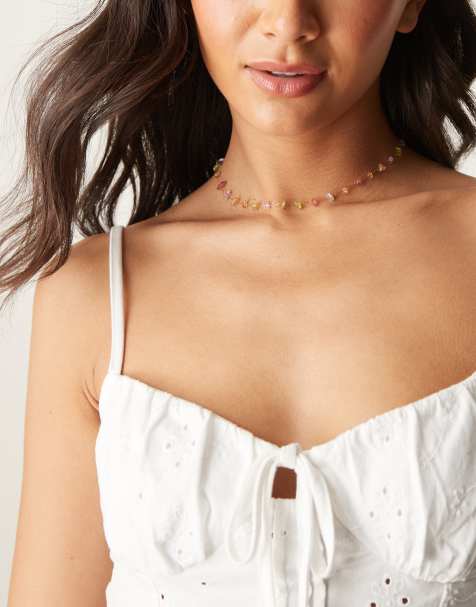 Lost Souls pastel beaded chain necklace in 18ct gold plated stainless steel - view 1
