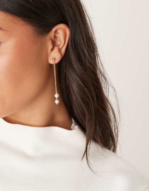 Lost Souls pearl drop earrings in 18ct gold plated stainless steel - view 1