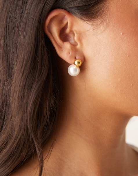 Lost Souls pearl drop stud earrings in 18ct gold plated stainless steel - view 1