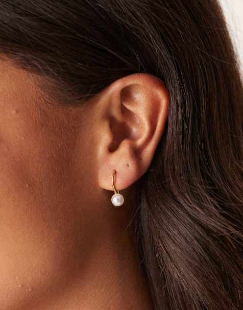 Lost Souls pearl hook hoop earrings in 18ct gold plated stainless steel - view 1