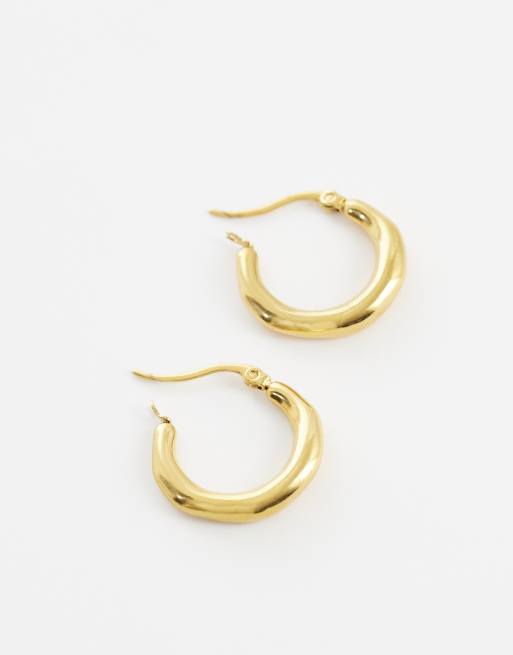 Lost Souls - Pendientes de aro con diseño efecto fundido de acero inoxidable chapado en oro de 18 quilates, 3 de 4