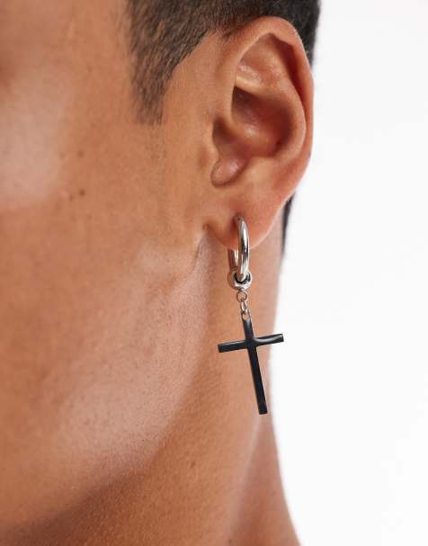 Lost Souls - Petite créoles avec pendant croix en acier inoxydable - view 1