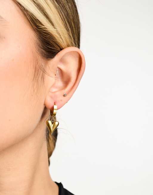 Lost Souls - Petites créoles en acier inoxydable avec pendentif cœur - Doré