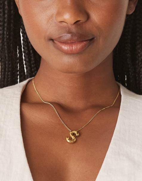 Lost Souls – Platerowany 18-karatowym złotem naszyjnik ze stali nierdzewnej z zawieszką w kształcie litery S - view 1