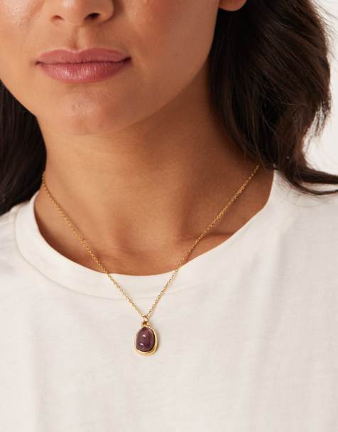 Lost Souls purple stone pendant necklace in 18ct gold plated stainless steel - view 1