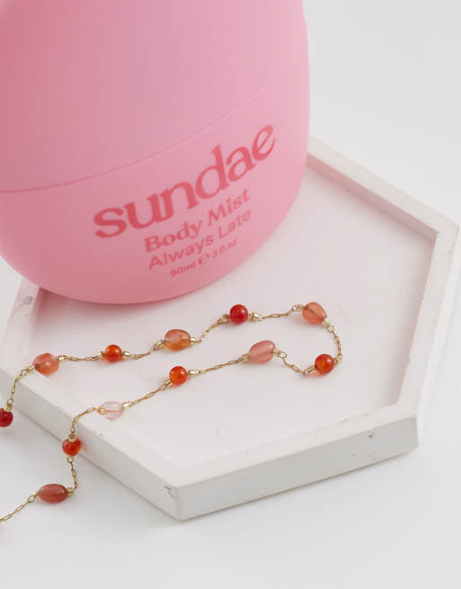 Lost Souls red stone beaded necklace in 18k gold plated stainless steel, 2 of 4