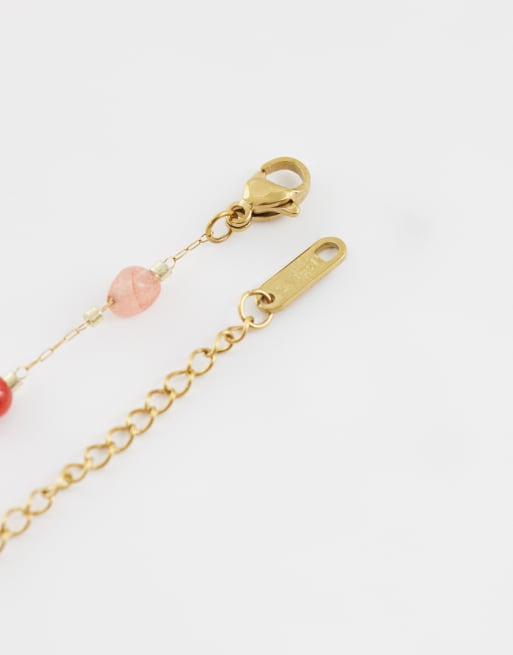 Lost Souls red stone beaded necklace in 18k gold plated stainless steel, 3 of 4