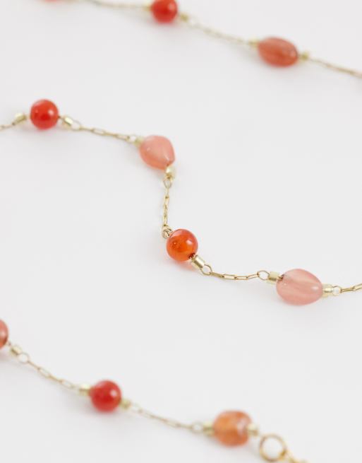 Lost Souls red stone beaded necklace in 18k gold plated stainless steel, 4 of 4