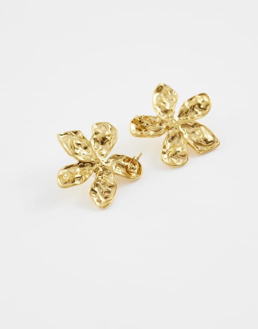 Lost Souls - Øreringe med blomsterdesign, imiterede perler og 18 karat guldbelægning i rustfrit stål, 4 af 4