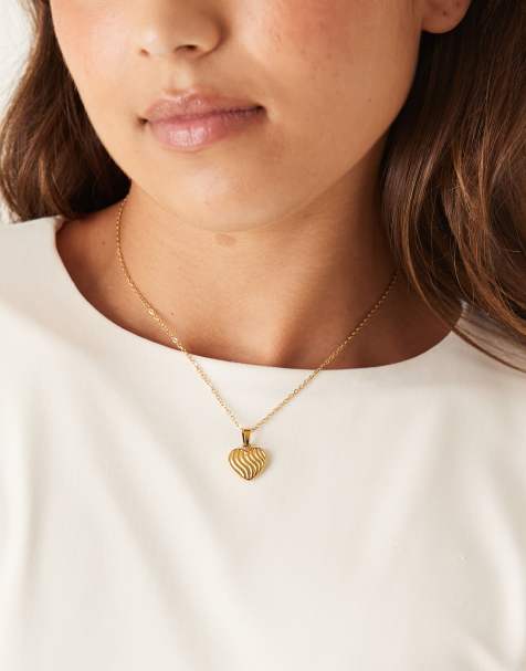 Lost Souls ridged heart pendant necklace in 18kt gold plated stainless steel - view 1