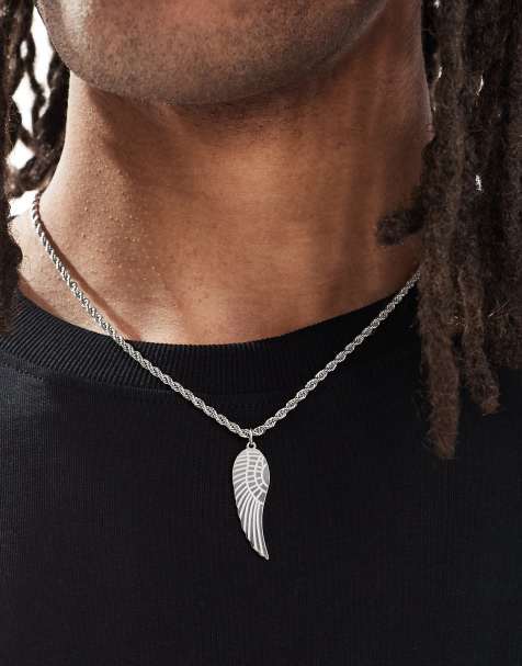 Lost Souls rope necklace with wing pendant in stainless steel - view 1