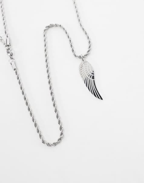 Lost Souls rope necklace with wing pendant in stainless steel - view 2