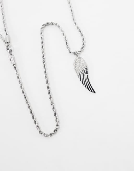 Lost Souls rope necklace with wing pendant in stainless steel, 2 of 3