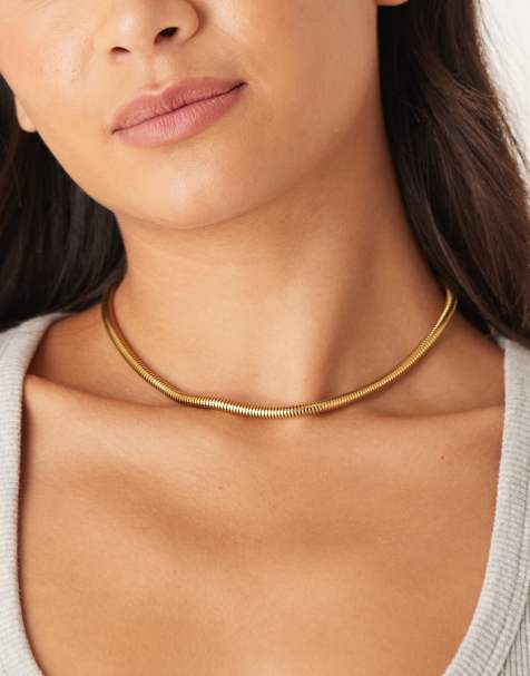 Lost Souls rounded snake chain necklace in 18ct gold plated stainless steel - view 1