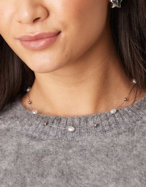 Lost Souls – Silberfarbene Choker-Halskette aus Edelstahl mit Perlen