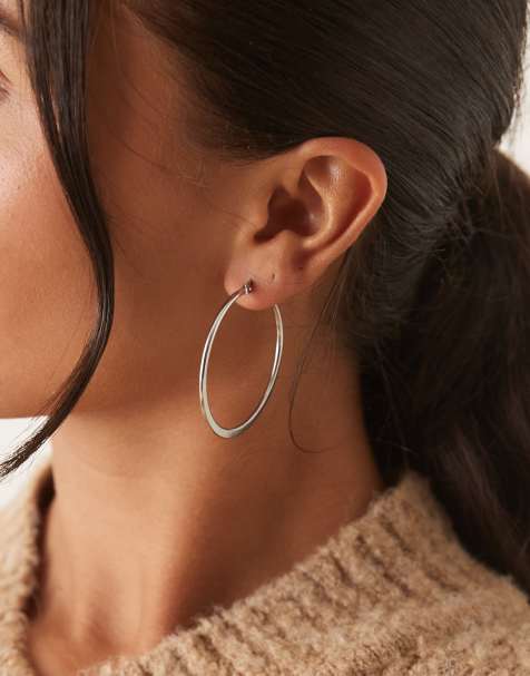 Lost Souls – Silberfarbene, flache Creolen aus Edelstahl, 45 mm - view 1