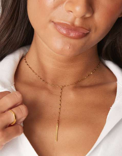 Lost Souls simple lariat necklace in 18ct gold plated stainless steel - view 1