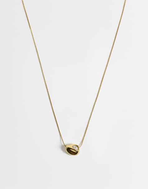 Lost Souls sleek pebble pendant necklace with crystal detail in 18k gold plated stainless steel - view 1